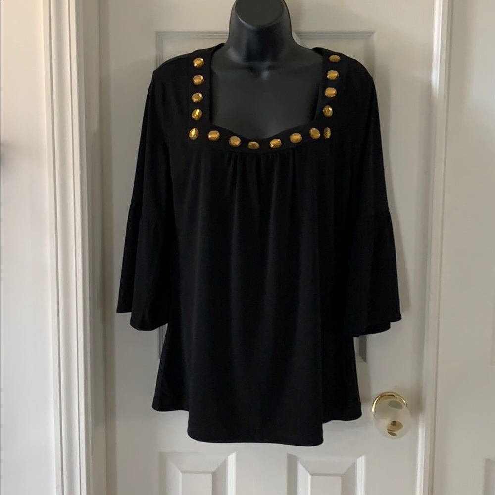 Worthington-Blouse-Embellished-Bell Sleeve-Size L